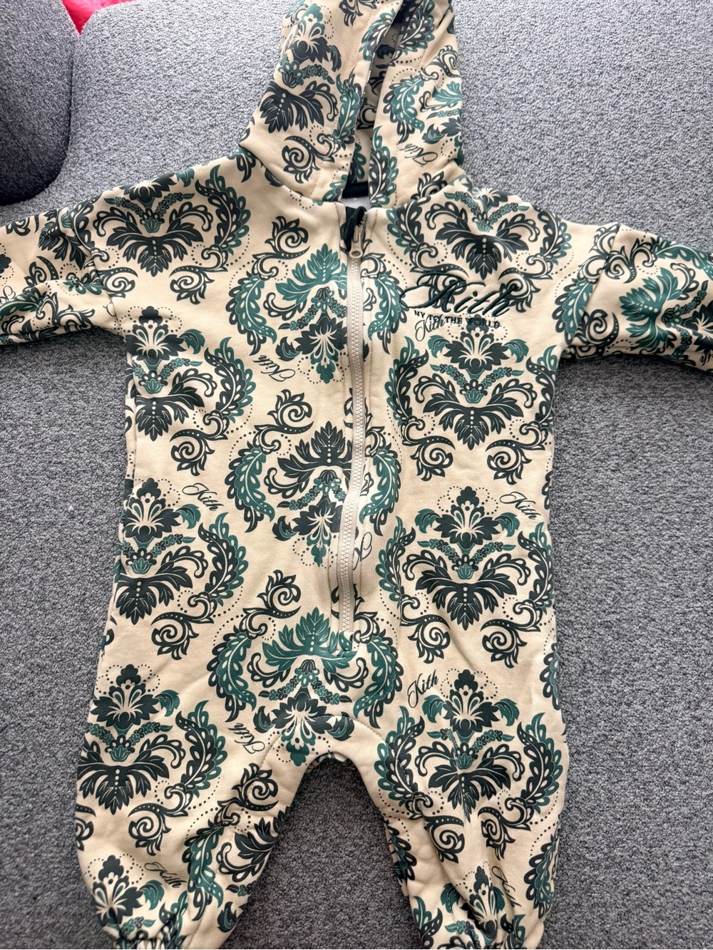 Kith Cream & Teal Kids One-Piece Hooded Romper